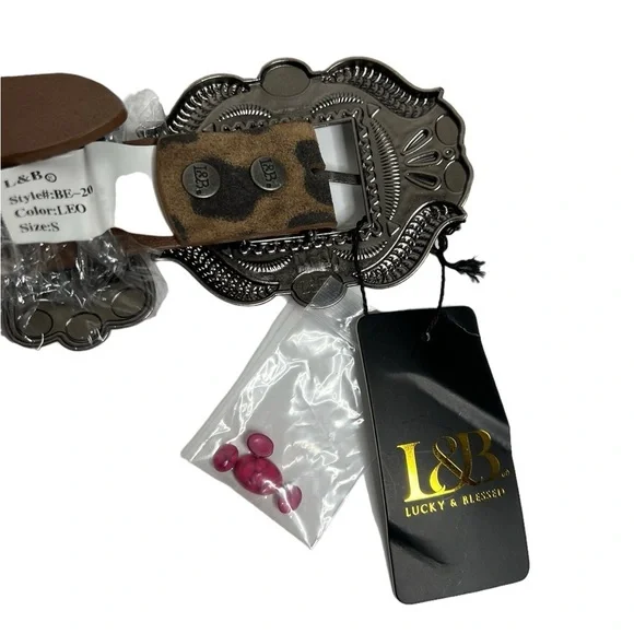 Lucky & Blessed Leopard Pink Turquoise Ribbon TooledSquare Belt